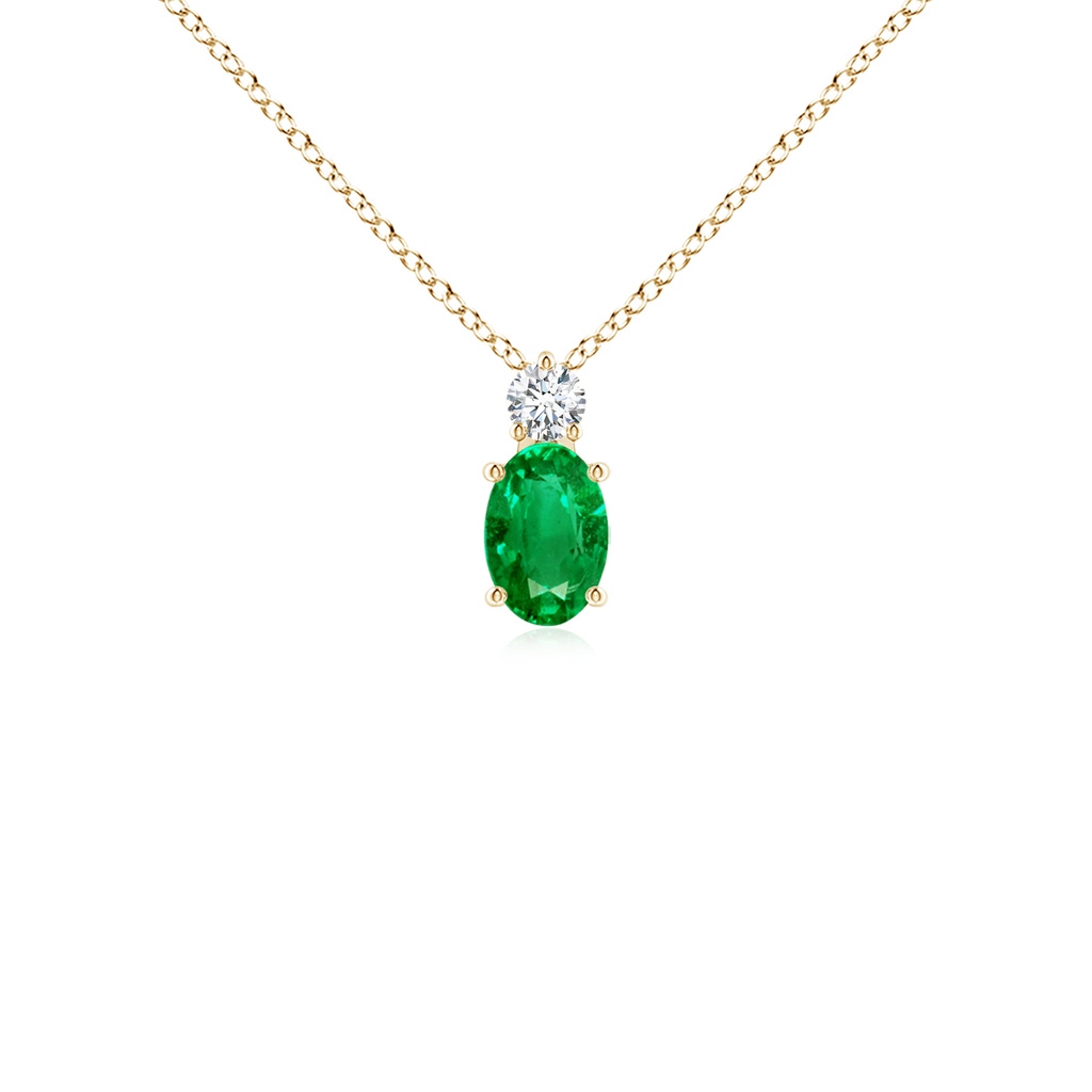 6x4mm AAA Oval Emerald Solitaire Pendant with Diamond in Yellow Gold