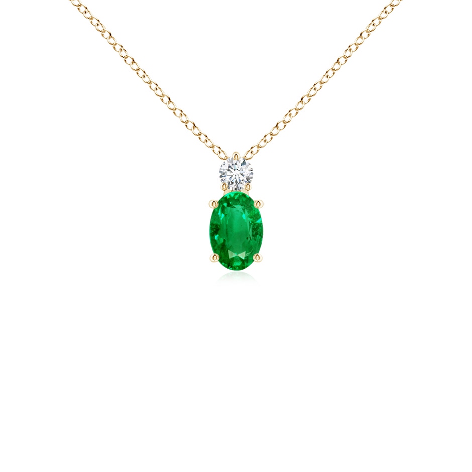 6x4mm AAA Oval Emerald Solitaire Pendant with Diamond in Yellow Gold 