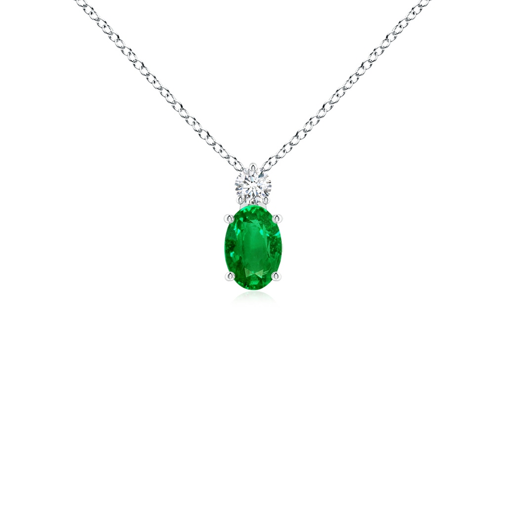 6x4mm AAAA Oval Emerald Solitaire Pendant with Diamond in P950 Platinum