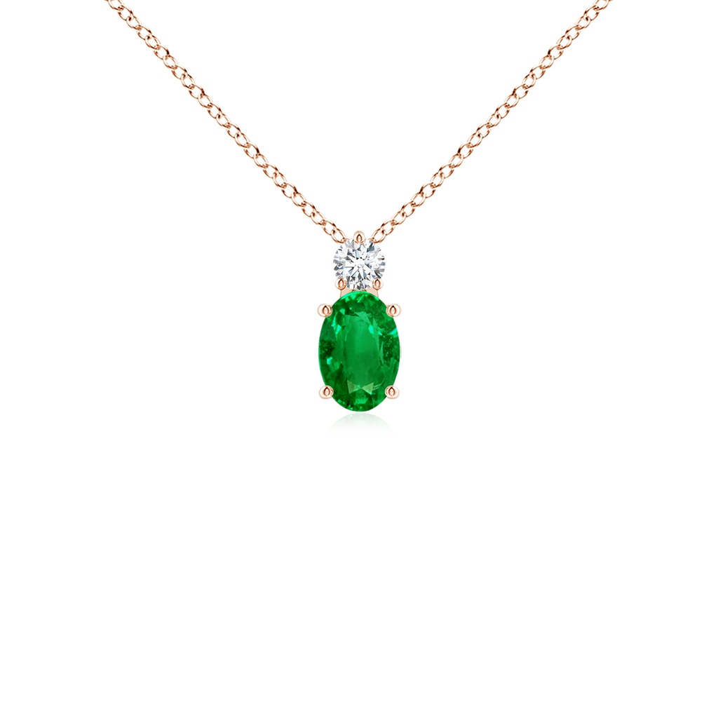 6x4mm AAAA Oval Emerald Solitaire Pendant with Diamond in Rose Gold