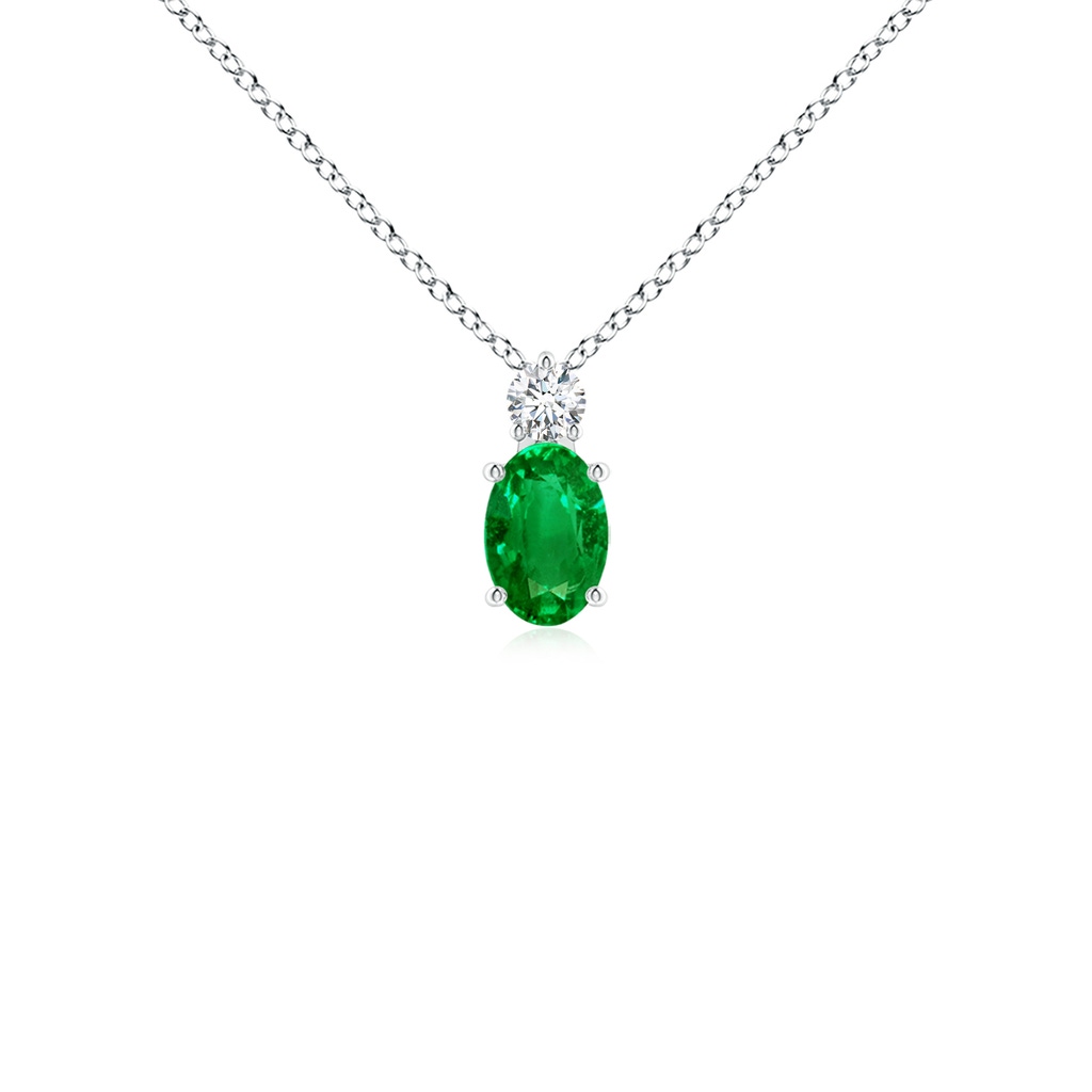6x4mm AAAA Oval Emerald Solitaire Pendant with Diamond in S999 Silver