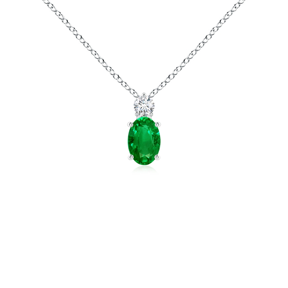 6x4mm AAAA Oval Emerald Solitaire Pendant with Diamond in S999 Silver 