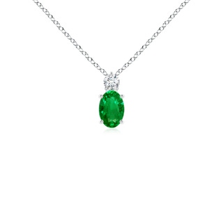 6x4mm AAAA Oval Emerald Solitaire Pendant with Diamond in White Gold