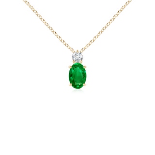 6x4mm AAAA Oval Emerald Solitaire Pendant with Diamond in Yellow Gold