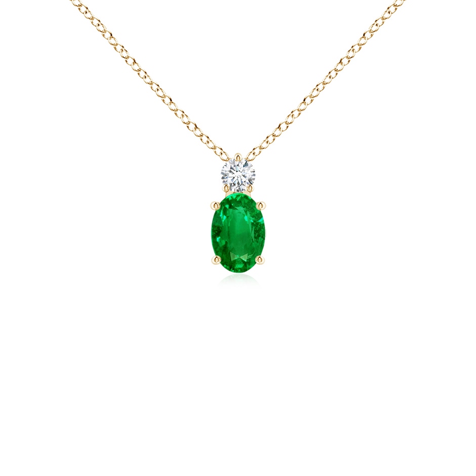 6x4mm AAAA Oval Emerald Solitaire Pendant with Diamond in Yellow Gold 