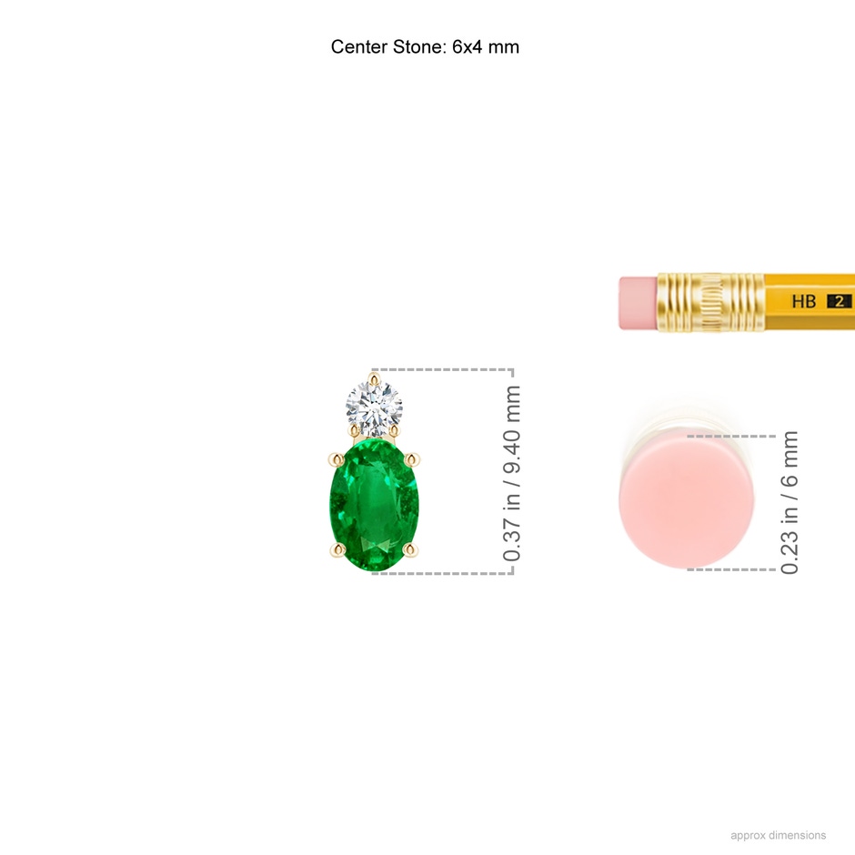 6x4mm AAAA Oval Emerald Solitaire Pendant with Diamond in Yellow Gold ruler