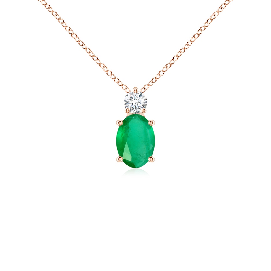 7x5mm A Oval Emerald Solitaire Pendant with Diamond in Rose Gold 