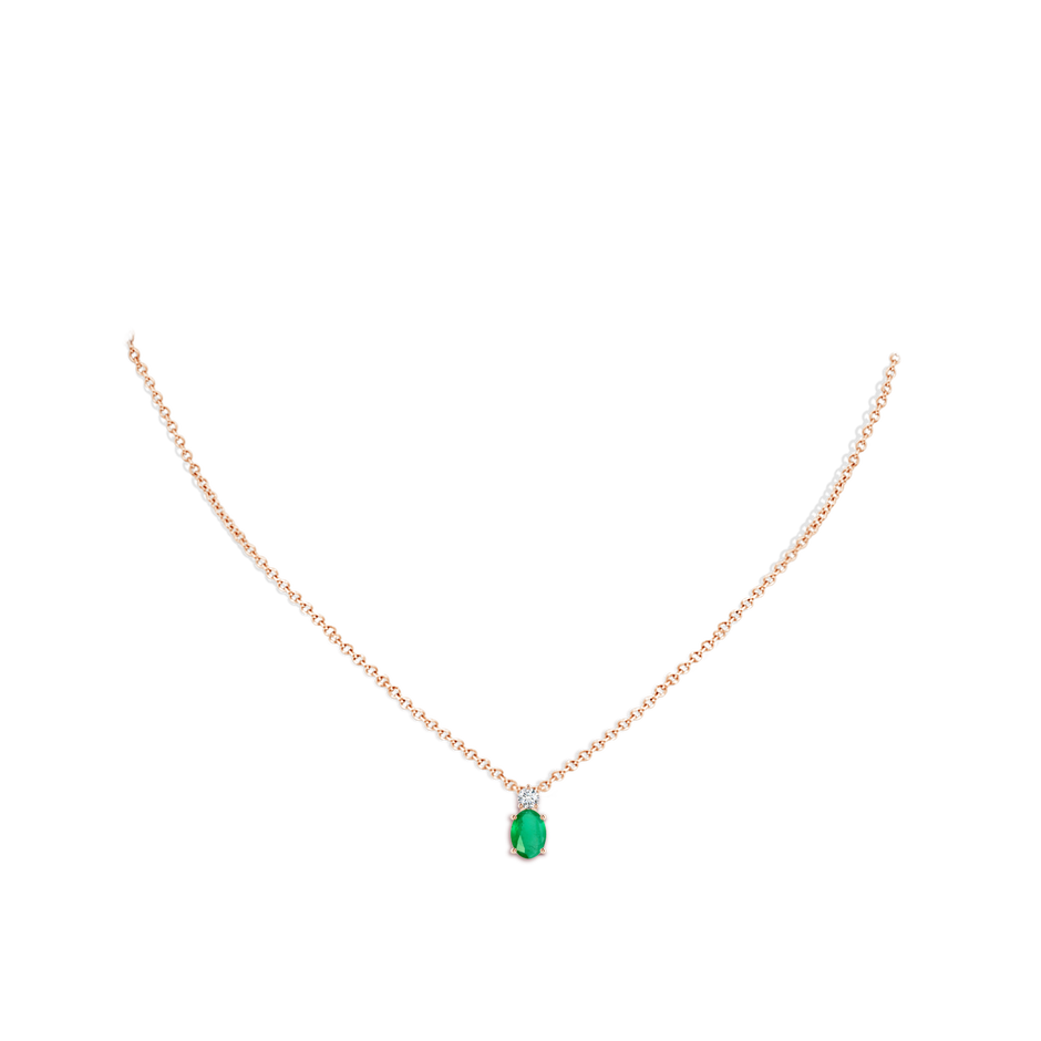 7x5mm A Oval Emerald Solitaire Pendant with Diamond in Rose Gold pen