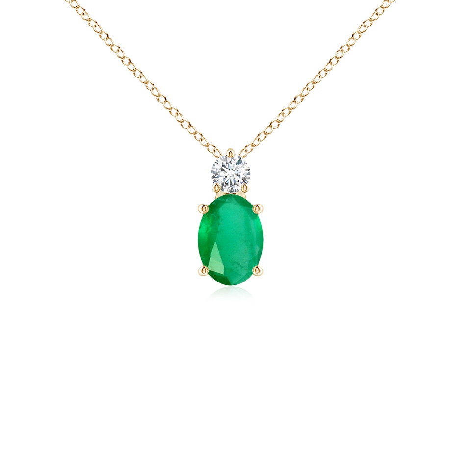 7x5mm A Oval Emerald Solitaire Pendant with Diamond in Yellow Gold 