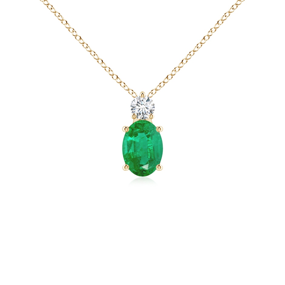7x5mm AA Oval Emerald Solitaire Pendant with Diamond in Yellow Gold 