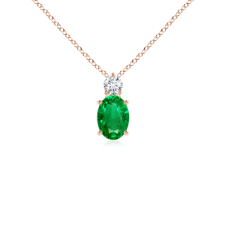 7x5mm AAA Oval Emerald Solitaire Pendant with Diamond in Rose Gold 