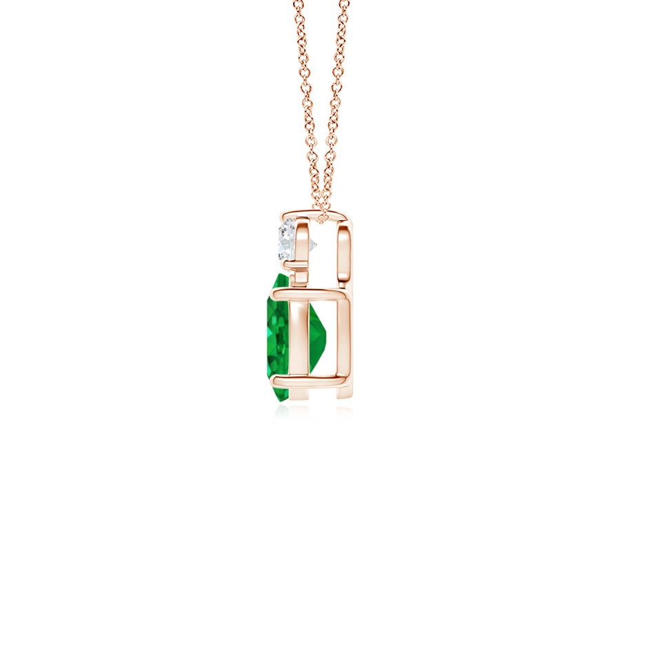 7x5mm AAA Oval Emerald Solitaire Pendant with Diamond in Rose Gold side 199