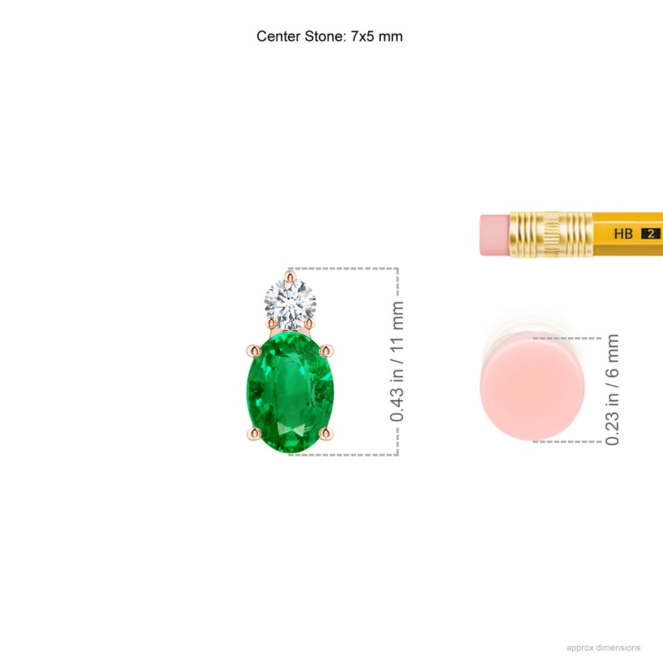 7x5mm AAA Oval Emerald Solitaire Pendant with Diamond in Rose Gold ruler
