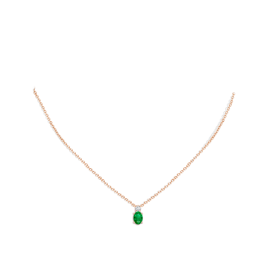 7x5mm AAA Oval Emerald Solitaire Pendant with Diamond in Rose Gold pen