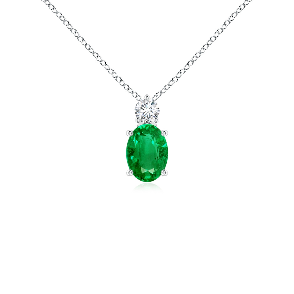 7x5mm AAA Oval Emerald Solitaire Pendant with Diamond in White Gold 