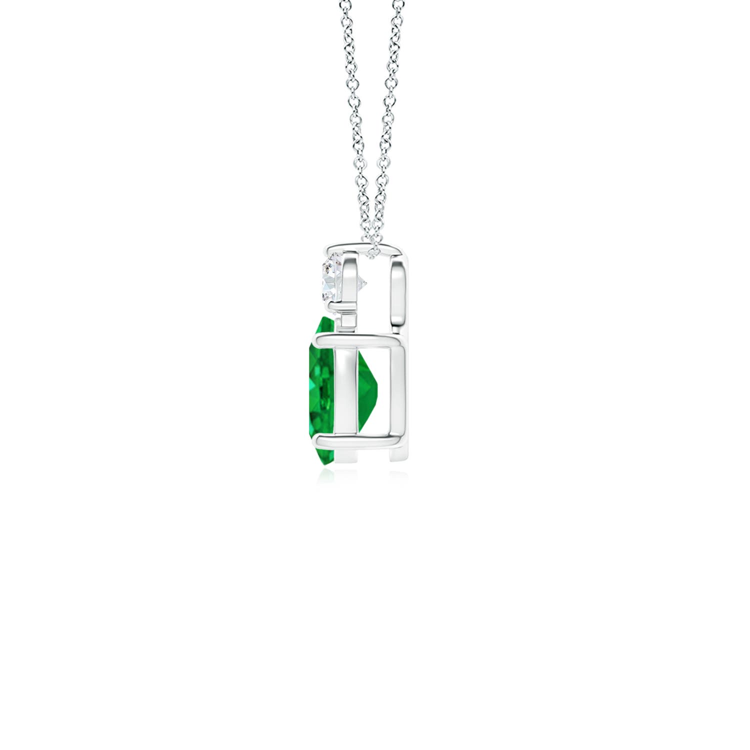 7x5mm AAA Oval Emerald Solitaire Pendant with Diamond in White Gold