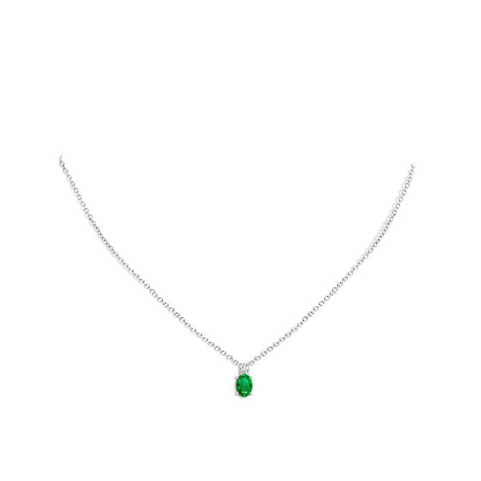 7x5mm AAA Oval Emerald Solitaire Pendant with Diamond in White Gold pen