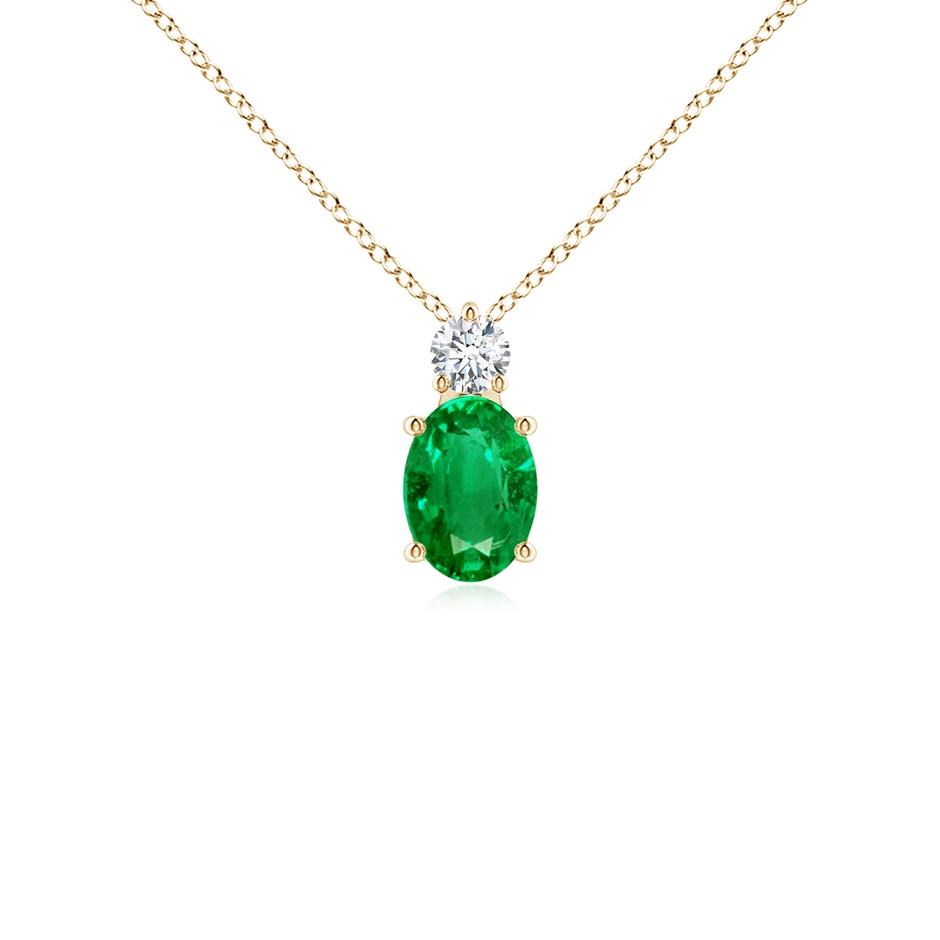 7x5mm AAA Oval Emerald Solitaire Pendant with Diamond in Yellow Gold 