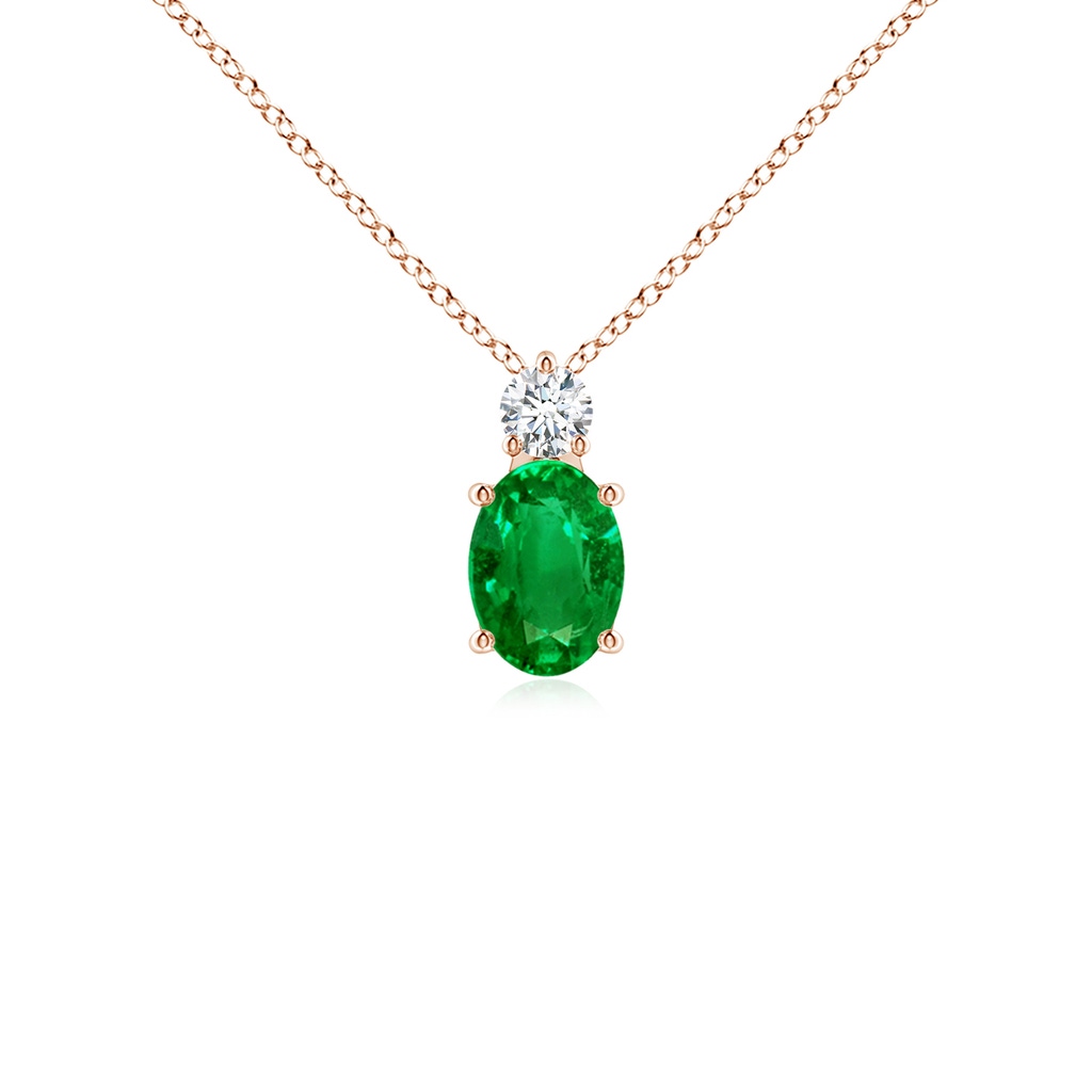 7x5mm AAAA Oval Emerald Solitaire Pendant with Diamond in Rose Gold 
