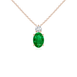 7x5mm AAAA Oval Emerald Solitaire Pendant with Diamond in Rose Gold