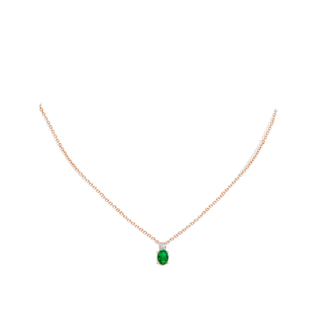 7x5mm AAAA Oval Emerald Solitaire Pendant with Diamond in Rose Gold pen