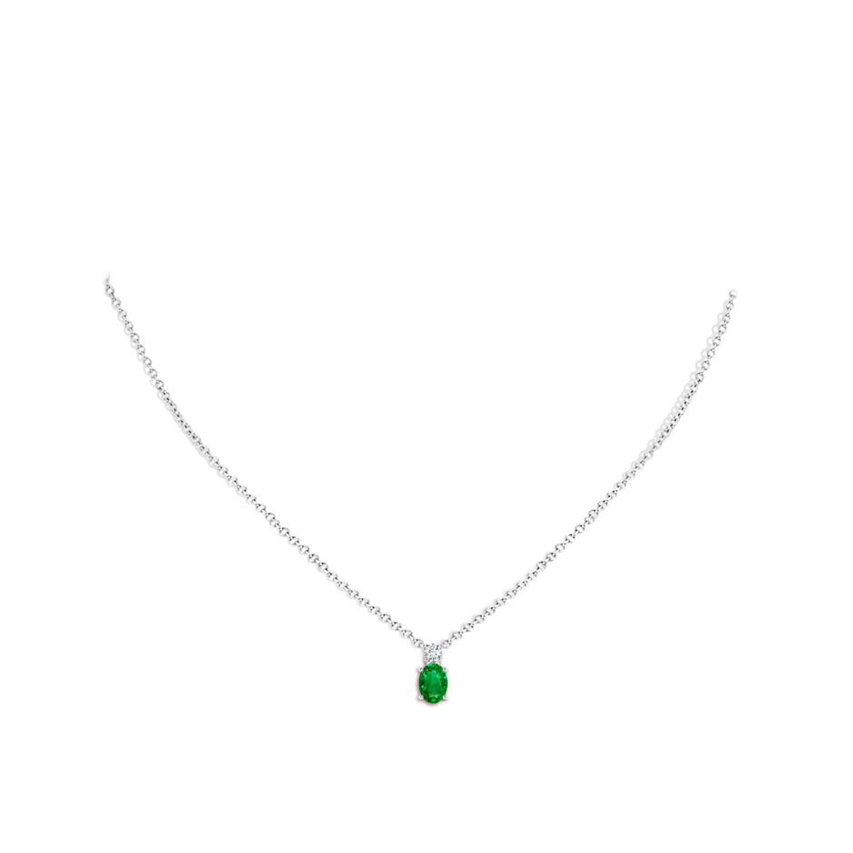 7x5mm AAAA Oval Emerald Solitaire Pendant with Diamond in White Gold pen