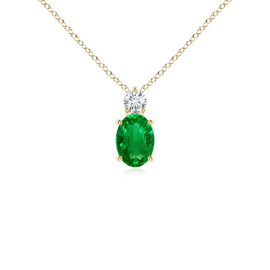 7x5mm AAAA Oval Emerald Solitaire Pendant with Diamond in Yellow Gold 
