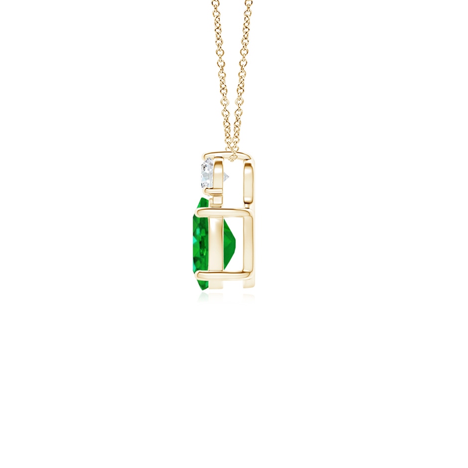 7x5mm AAAA Oval Emerald Solitaire Pendant with Diamond in Yellow Gold side 199