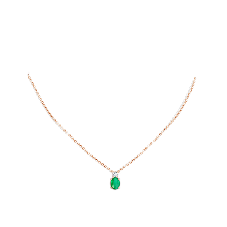 8x6mm A Oval Emerald Solitaire Pendant with Diamond in Rose Gold pen