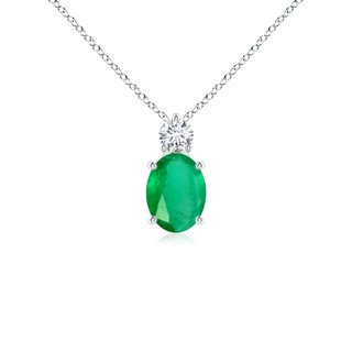 8x6mm A Oval Emerald Solitaire Pendant with Diamond in White Gold