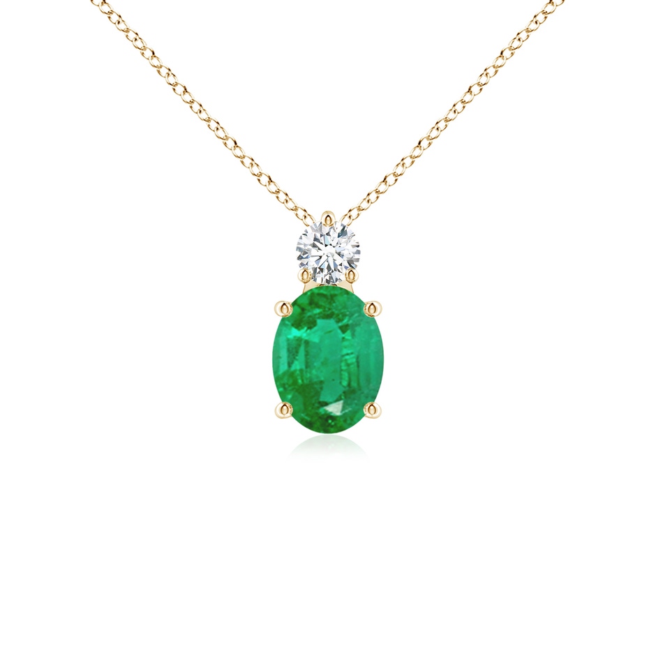 8x6mm AA Oval Emerald Solitaire Pendant with Diamond in Yellow Gold 