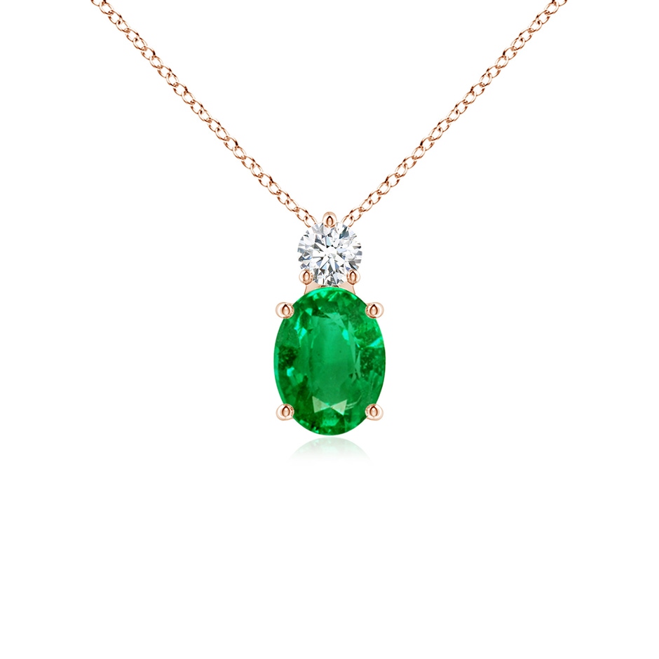 8x6mm AAA Oval Emerald Solitaire Pendant with Diamond in Rose Gold 