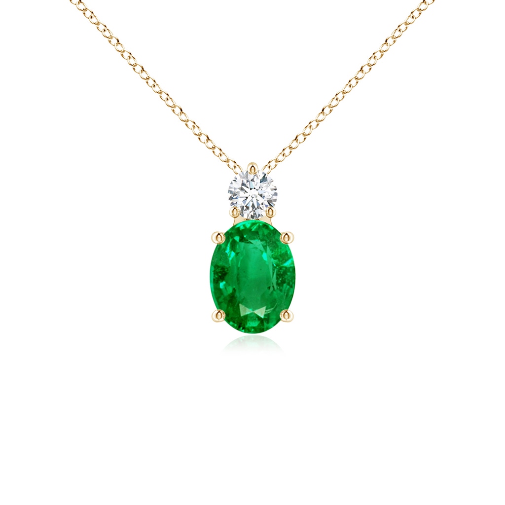 8x6mm AAA Oval Emerald Solitaire Pendant with Diamond in Yellow Gold