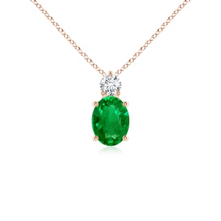 8x6mm AAAA Oval Emerald Solitaire Pendant with Diamond in 10K Rose Gold