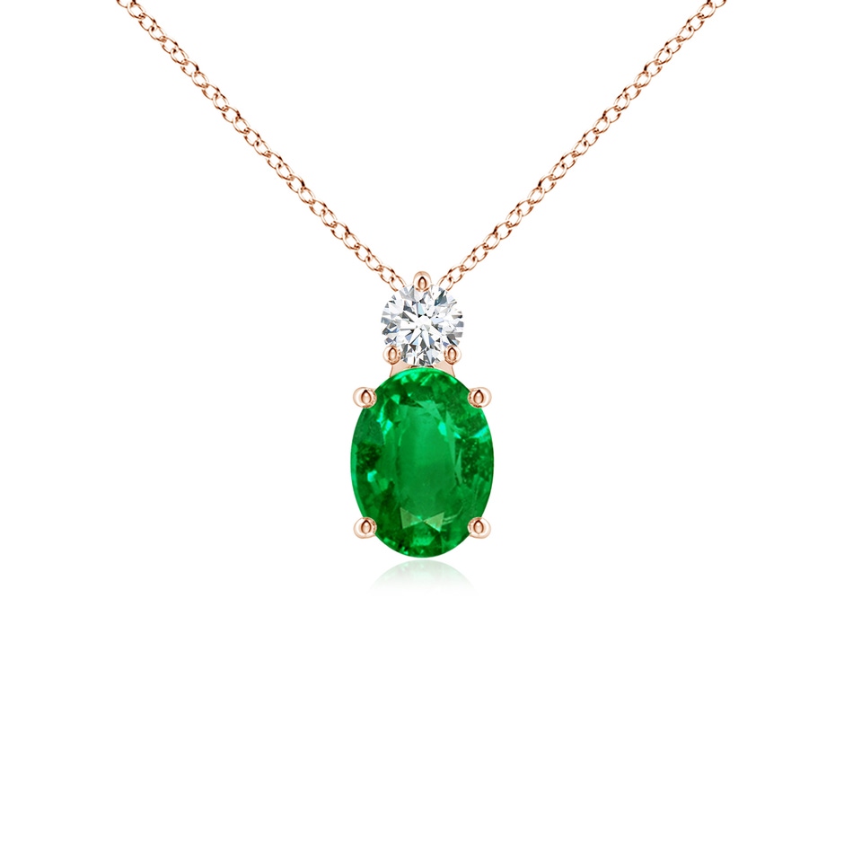 8x6mm AAAA Oval Emerald Solitaire Pendant with Diamond in Rose Gold 