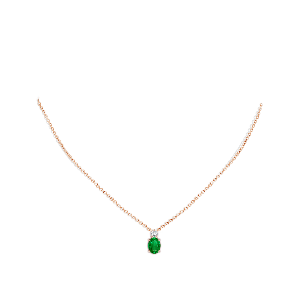 8x6mm AAAA Oval Emerald Solitaire Pendant with Diamond in Rose Gold pen