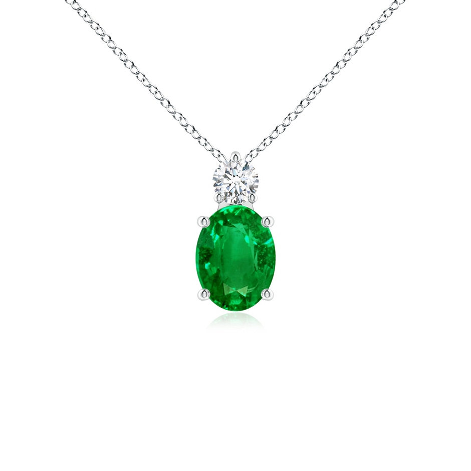 8x6mm AAAA Oval Emerald Solitaire Pendant with Diamond in S999 Silver 