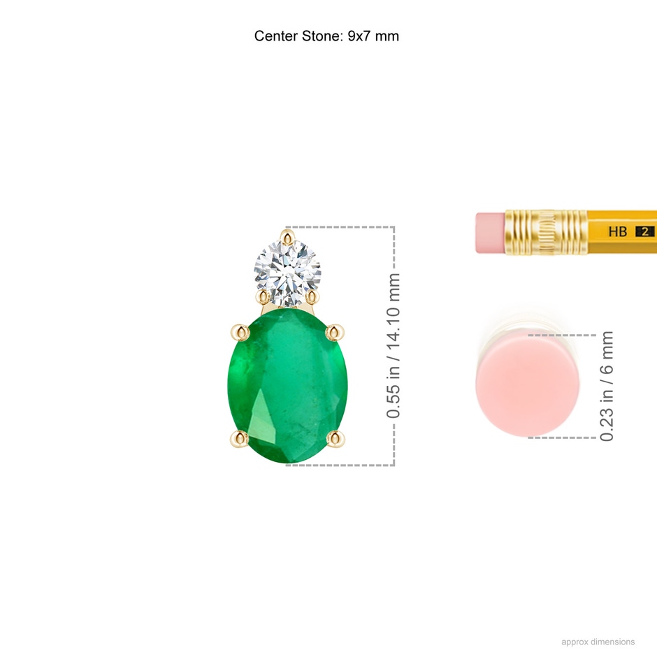 9x7mm A Oval Emerald Solitaire Pendant with Diamond in Yellow Gold ruler