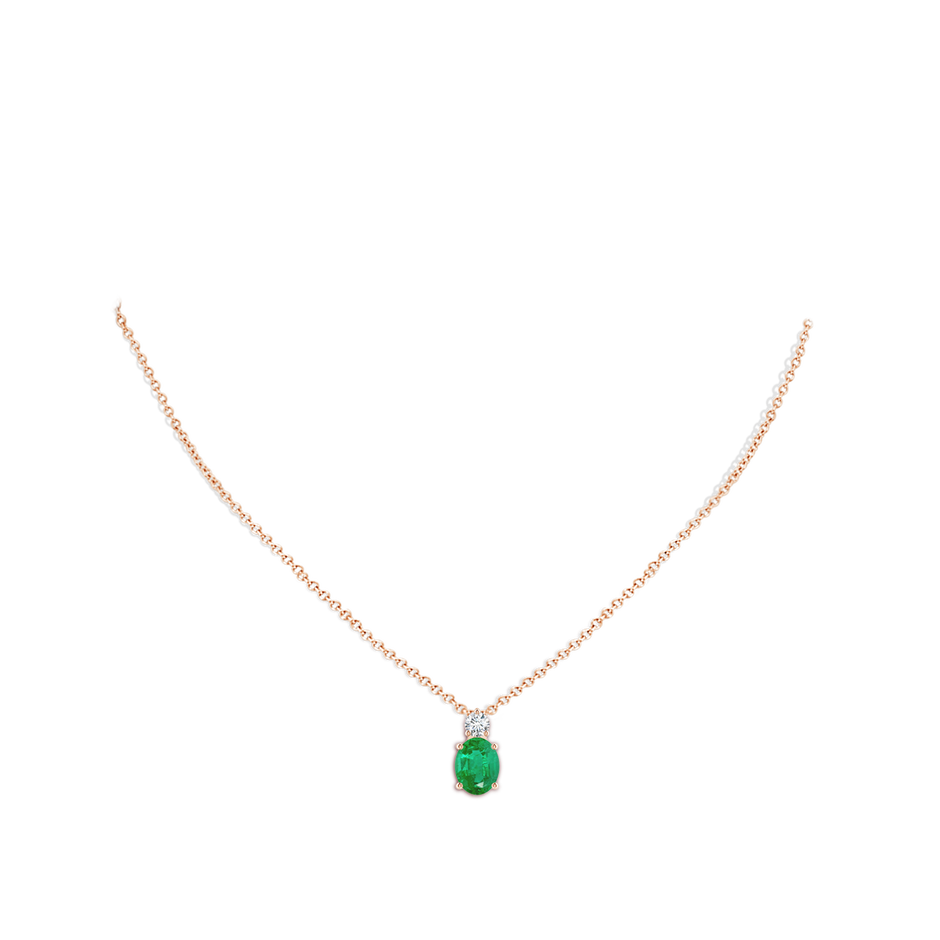9x7mm AA Oval Emerald Solitaire Pendant with Diamond in Rose Gold pen