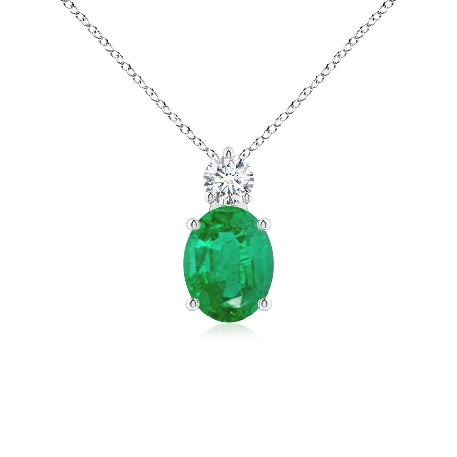 9x7mm AA Oval Emerald Solitaire Pendant with Diamond in White Gold 