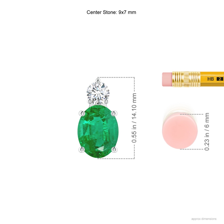 9x7mm AA Oval Emerald Solitaire Pendant with Diamond in White Gold ruler