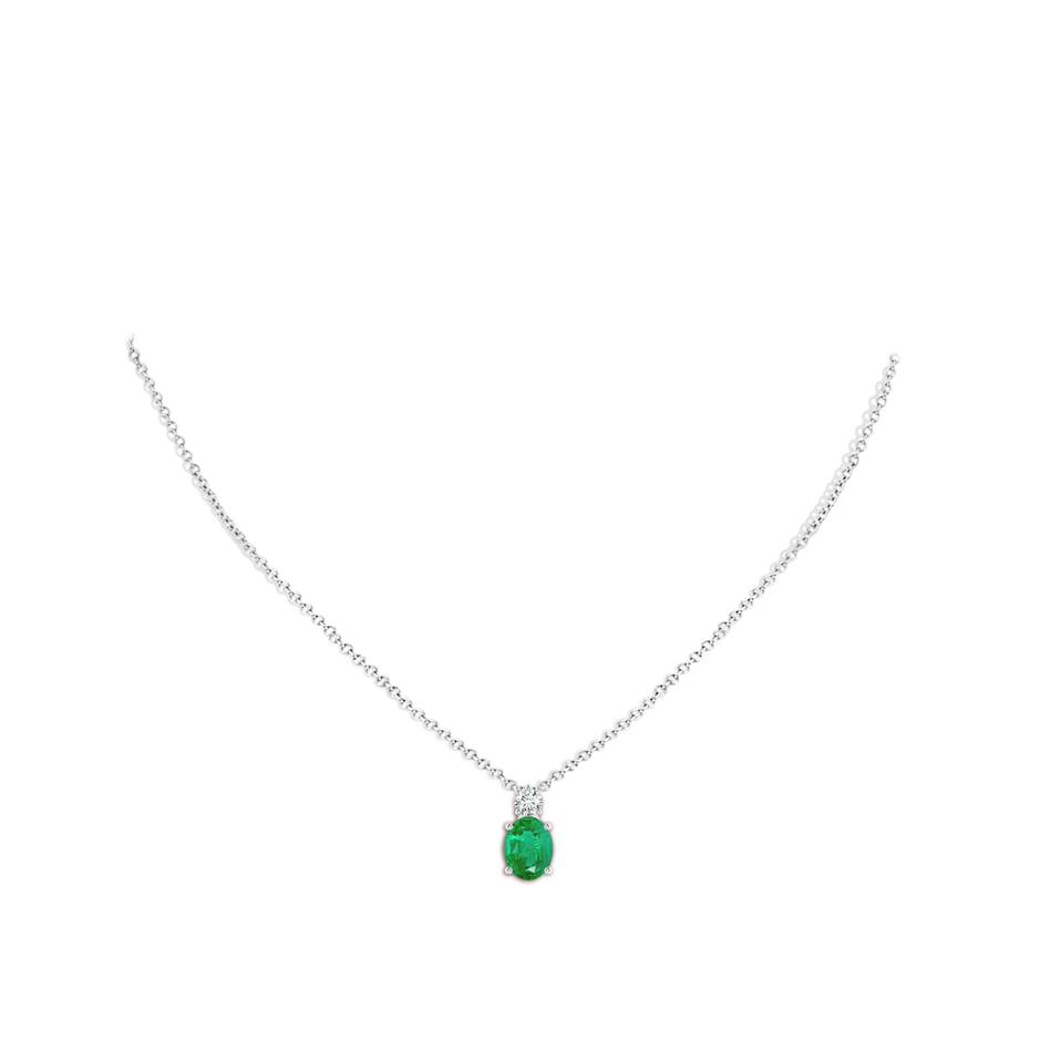 9x7mm AA Oval Emerald Solitaire Pendant with Diamond in White Gold pen