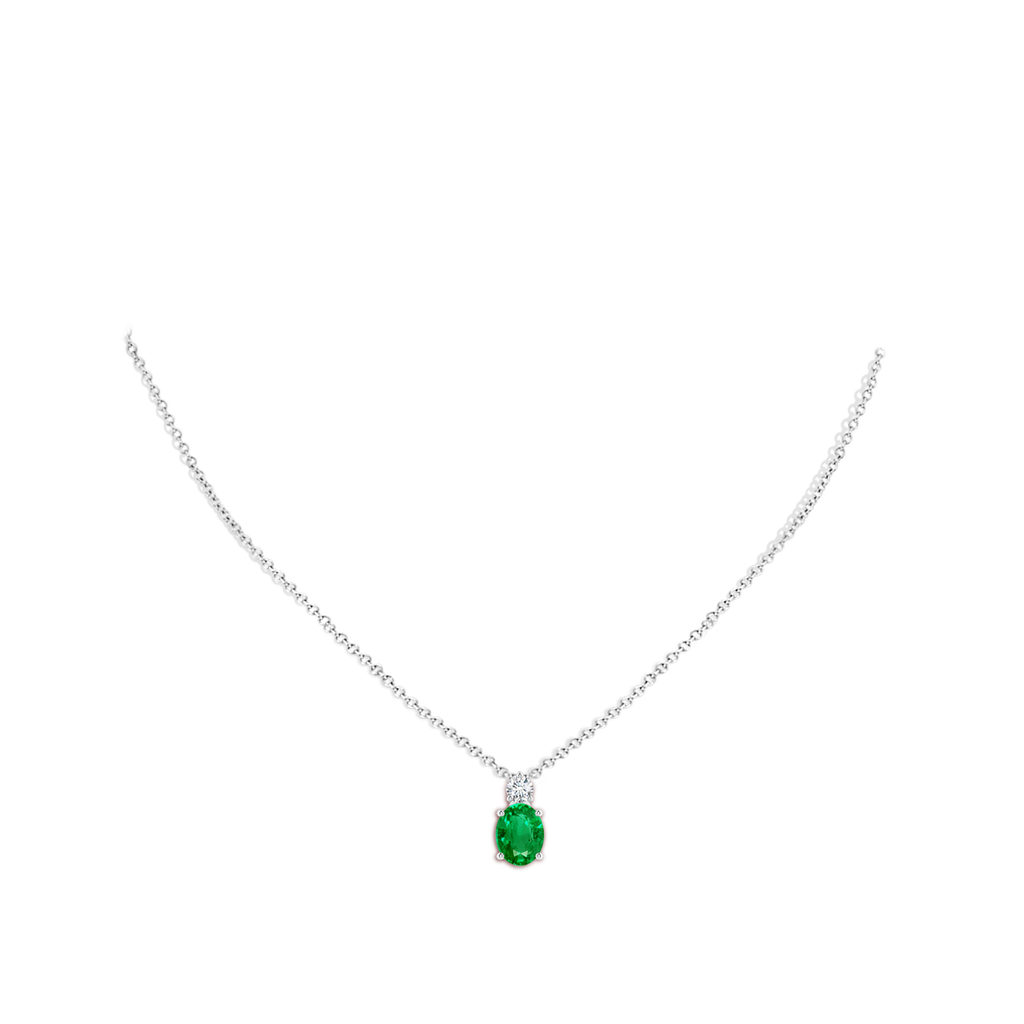 9x7mm AAA Oval Emerald Solitaire Pendant with Diamond in 9K White Gold pen