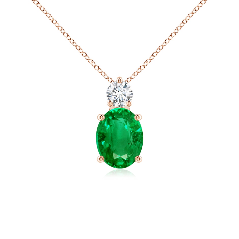 9x7mm AAA Oval Emerald Solitaire Pendant with Diamond in Rose Gold 