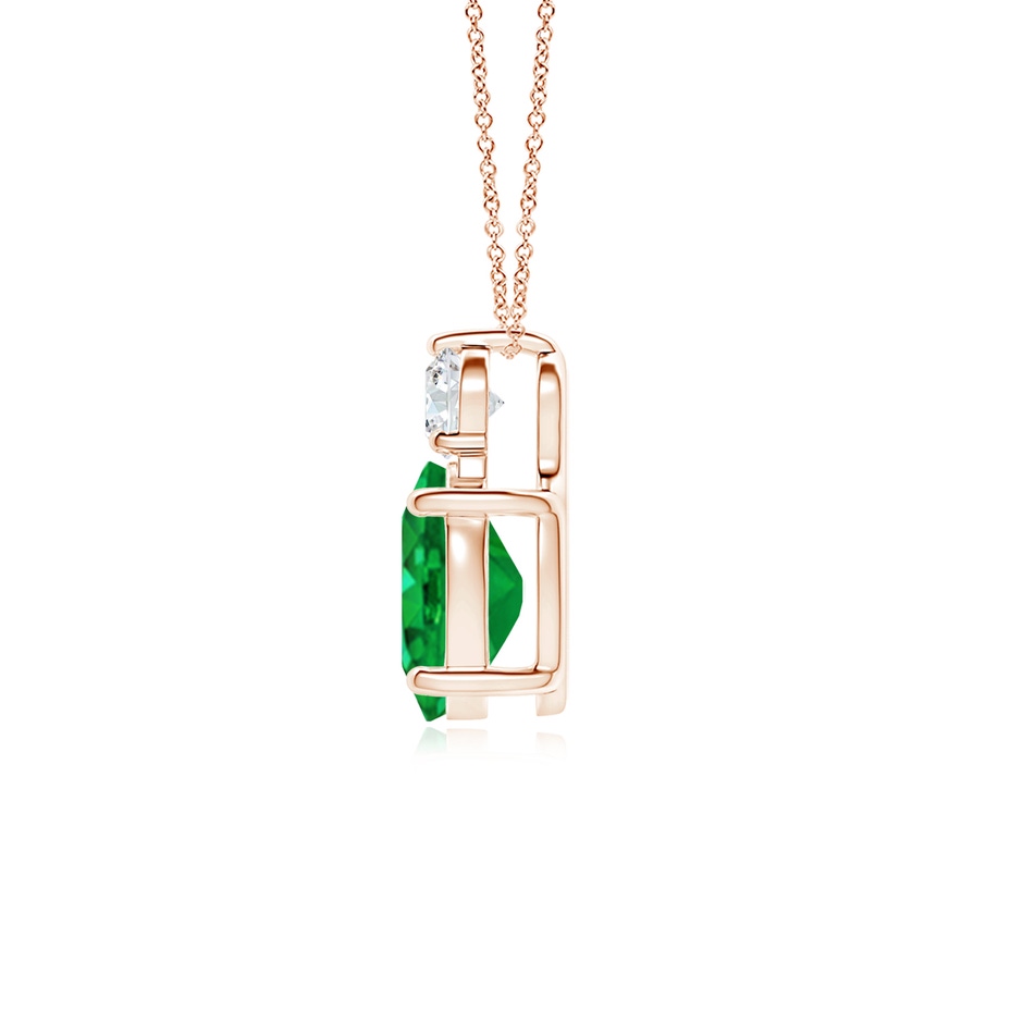 9x7mm AAA Oval Emerald Solitaire Pendant with Diamond in Rose Gold side 199