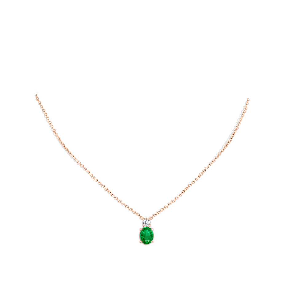 9x7mm AAA Oval Emerald Solitaire Pendant with Diamond in Rose Gold pen