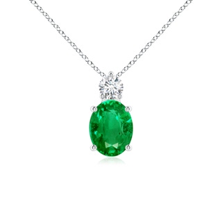 9x7mm AAA Oval Emerald Solitaire Pendant with Diamond in White Gold