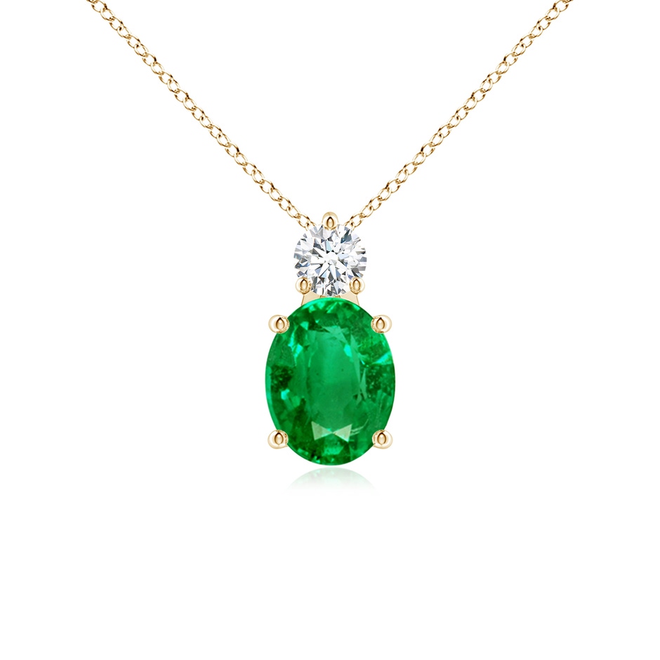 9x7mm AAA Oval Emerald Solitaire Pendant with Diamond in Yellow Gold 