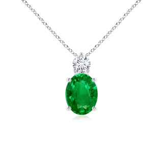 9x7mm AAAA Oval Emerald Solitaire Pendant with Diamond in P950 Platinum