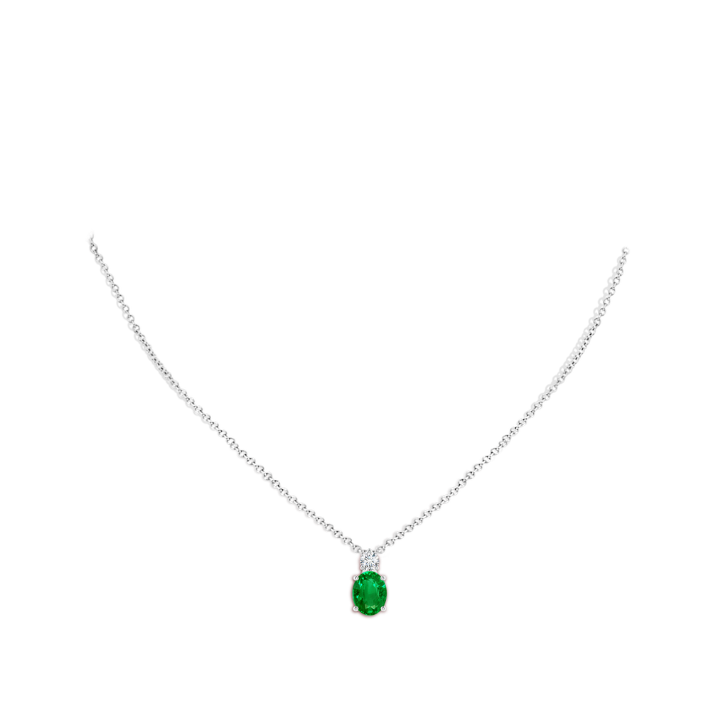 9x7mm AAAA Oval Emerald Solitaire Pendant with Diamond in P950 Platinum pen
